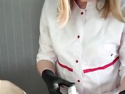 Dude ejaculates at salon while getting his pubic hair removed by hot woman