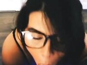 Stunning housewife with glasses mind-blowing amateur fellatio and jizz in mouth