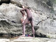 Interracial amateur couple pounding outdoor by the rocks