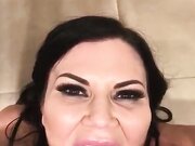 Busty brunette cougar sucking penis and licking booty